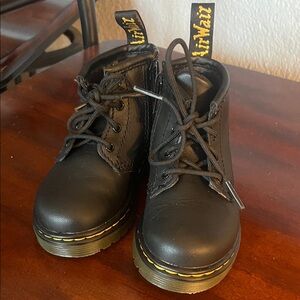Toddler Dr. Martens Black Boots with Yellow Stitching